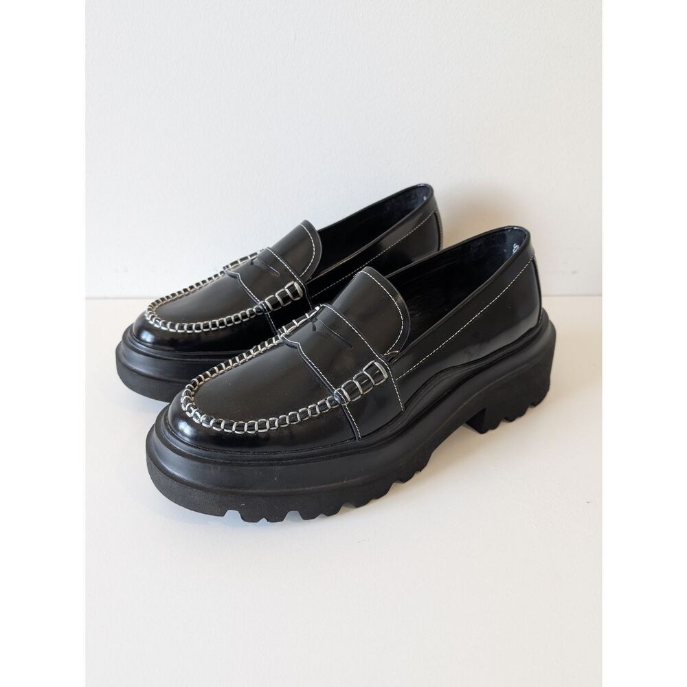 G.H.Bass Platform Lug smooth leather Loafers in Black - Picture 1 of 7